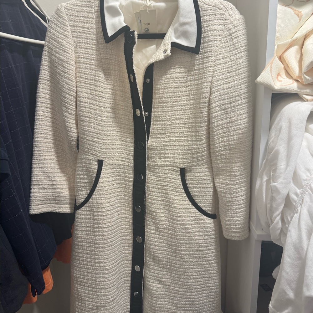 Maje White and Black Textured Coat